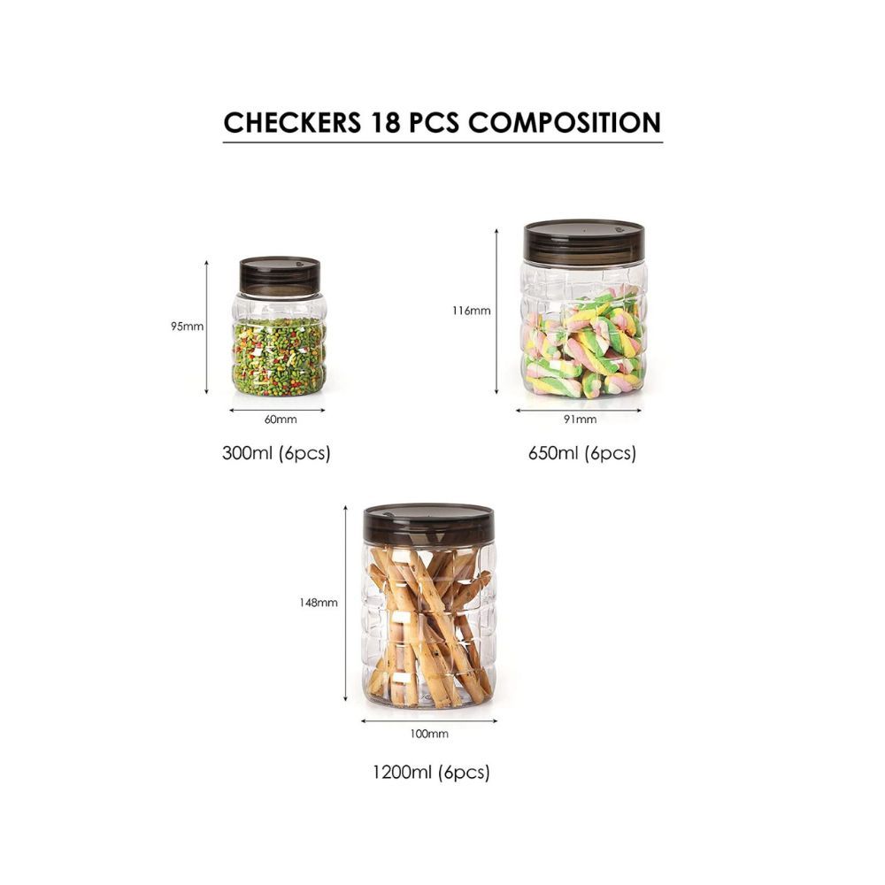 Cello Checkers Plastic PET Canister Set, 18 Pieces, Clear