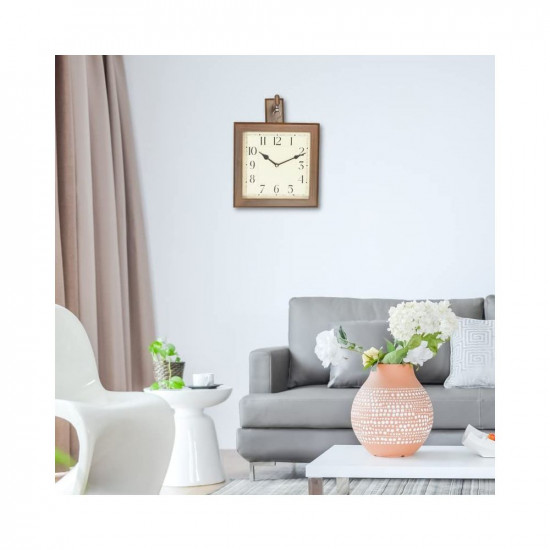 CHRONIKLE Stylish Wooden Double Sided Square English and Roman Numbers Analog Station Wall Clock for Living Room Home Decor Office Gifts (Size: 32 x 9 x 41 CM | Weight: 2650 Gram | Color: Brown)