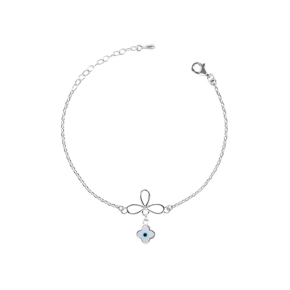 CLARA 925 Sterling Silver Evil Eye Flower Bracelet | Adjustable, Rhodium Plated | Gift for Women and Girls