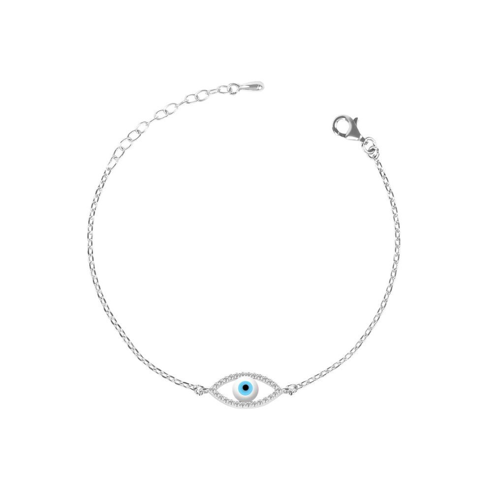 CLARA 925 Sterling Silver Evil Eye Halo Bracelet | Adjustable, Rhodium Plated, Swiss Zirconia