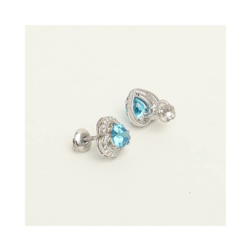 CLARA 925 Sterling Silver Sky Blue Heart Pendant Earring Chain Jewellery Set