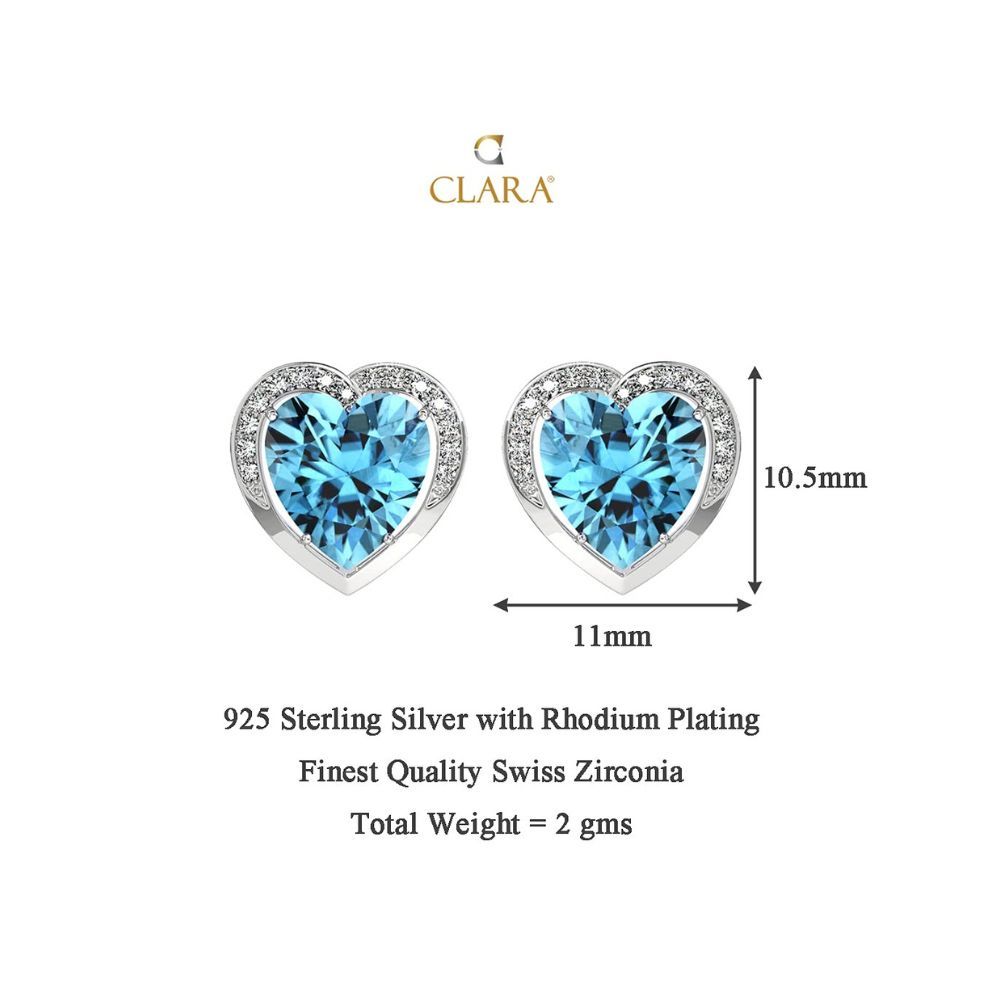 CLARA 925 Sterling Silver Sky Blue Heart Pendant Earring Chain Jewellery Set