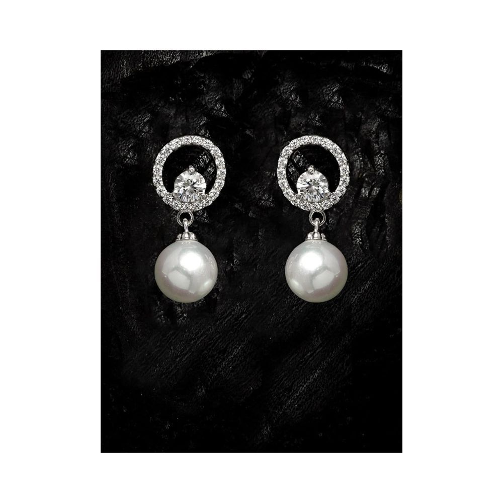 Clara 92.5 Sterling Silver Swiss Zirconia Pearl Earrings Gift for Women and Girls