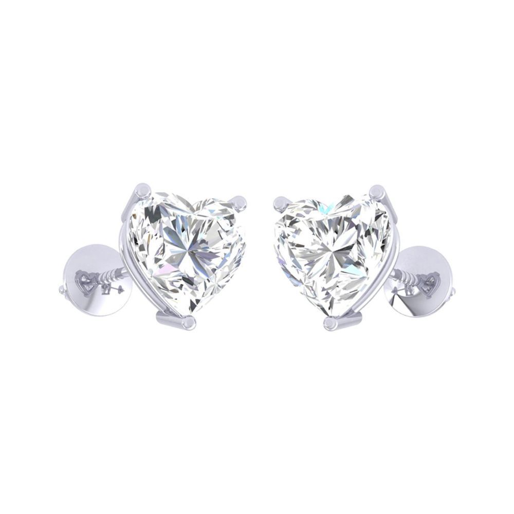 Clara 92.5 Sterling silver White Gold Plated Heart Solitaire Stud Earring Screw Back For Women & Girls