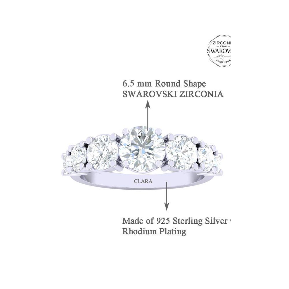 CLARA Made with Swarovski Zirconia 92.5 Sterling Silver Round Solitaire Ring Gift for Women and Girls