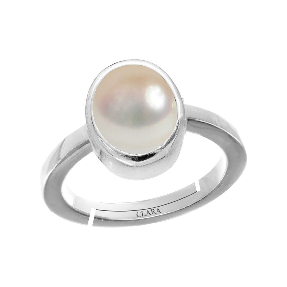 Clara Pearl Moti 6.5cts or 7.25ratti Stone Silver Adjustable Ring for Women