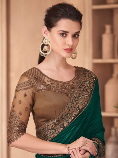 Classy Green Zari Work Silk Wedding Wear Saree With Blouse(Un-Stitched)