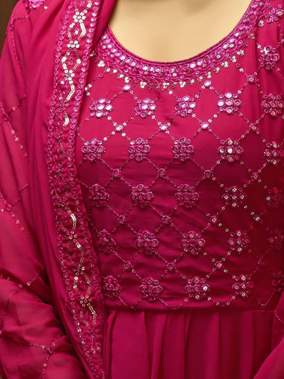 Classy Magenta Pink Sequined Georgette Festival Wear Salwar Kameez