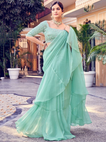 Exclusive latest design green silk organza women party wear salwar dress –  Threads