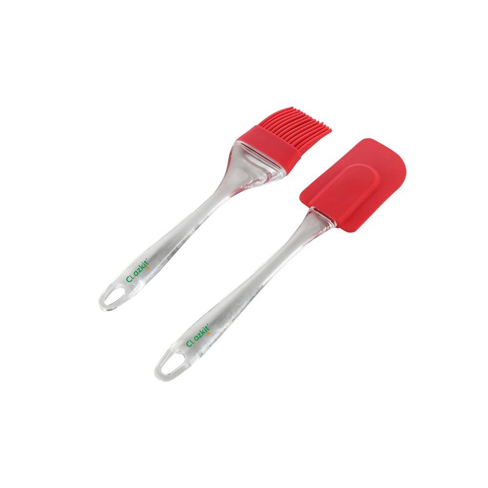 Clazkit - YH1109 Silicone Brush and Spatula Set, 2-Pieces, Red