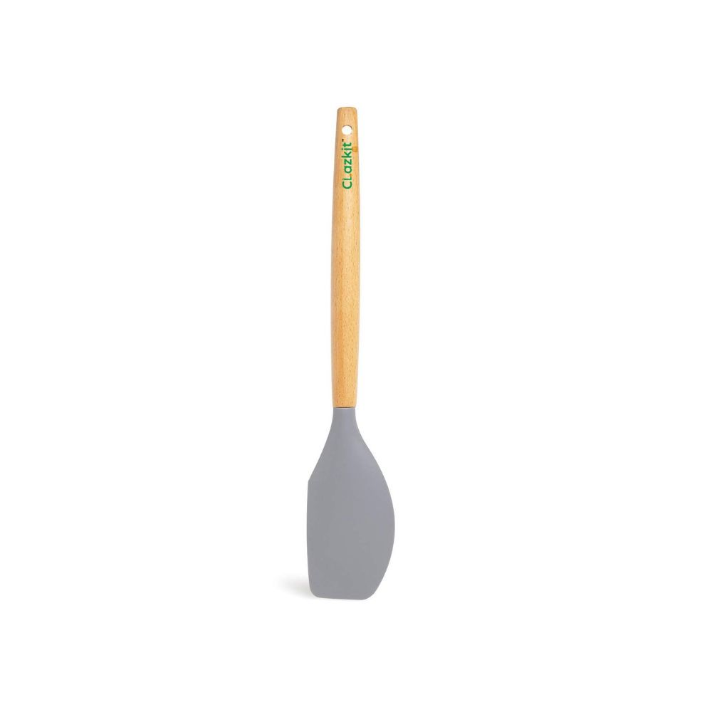 Clazkit YHW844 Silicone Serving Spatula with Heat Resistant Stay Cool Wooden Handle for Cooking, Baking, and Mixing (Grey)