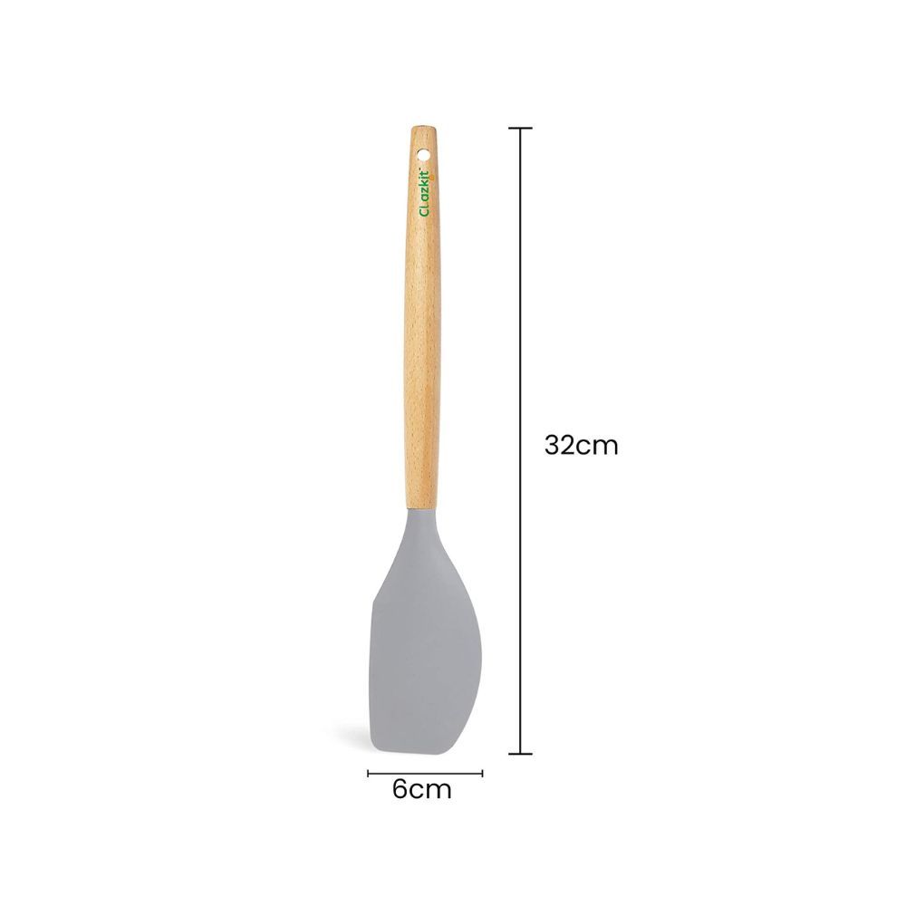 Clazkit YHW844 Silicone Serving Spatula with Heat Resistant Stay Cool Wooden Handle for Cooking, Baking, and Mixing (Grey)