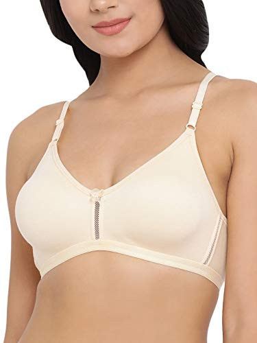 Clovia Women's Cotton Rich Solid Non-Padded Full Cup Wire Free T-Shirt Bra  (BR0638P24_Nude_32D),Size