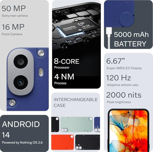 CMF by Nothing Phone 1 5G Blue 6GB RAM 128GB Storage  Expandable Upto 2 TB  50MP2MP  16MP Front Camera  Dimensity 7300 5G Processor  667 AMOLED Display  33W Fast Charging  Designed 2 Last