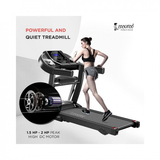 Cockatoo CTM-04 Series Home Use 1.5 HP - 2 HP Peak Motorised Multi-Function Treadmill for Home with Massager, Max Speed 14Km/Hr, Max User Weight 90 Kg (DIY, Do It Yourself Installation)