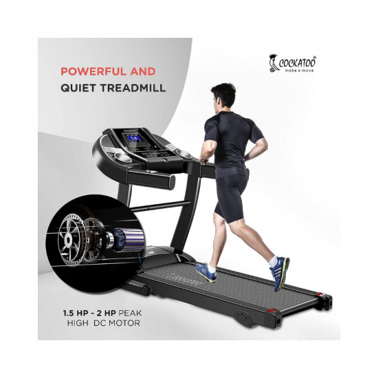 Cockatoo CTM-05 1.5 HP - 2HP Peak DC Motorized Treadmill for Home, with 3 Level Manual Incline, Max Speed 14 Km/Hr., Max User Weight 90 Kg(DIY, Do It Yourself Installation, Multicolour)