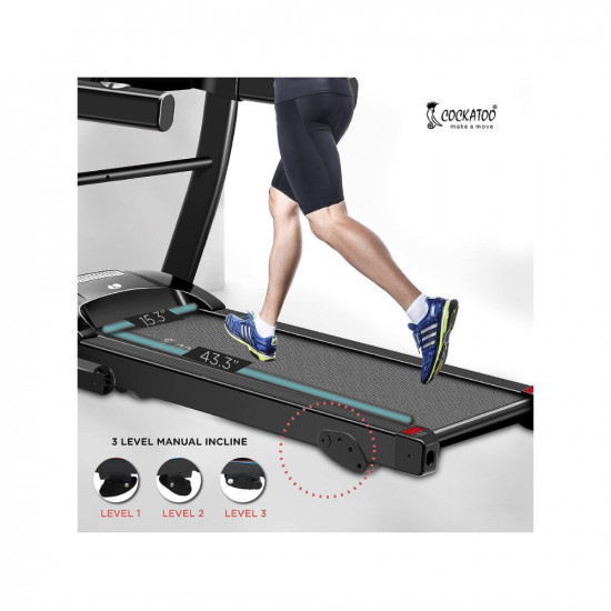 Cockatoo CTM-05 1.5 HP - 2HP Peak DC Motorized Treadmill for Home, with 3 Level Manual Incline, Max Speed 14 Km/Hr., Max User Weight 90 Kg(DIY, Do It Yourself Installation, Multicolour)