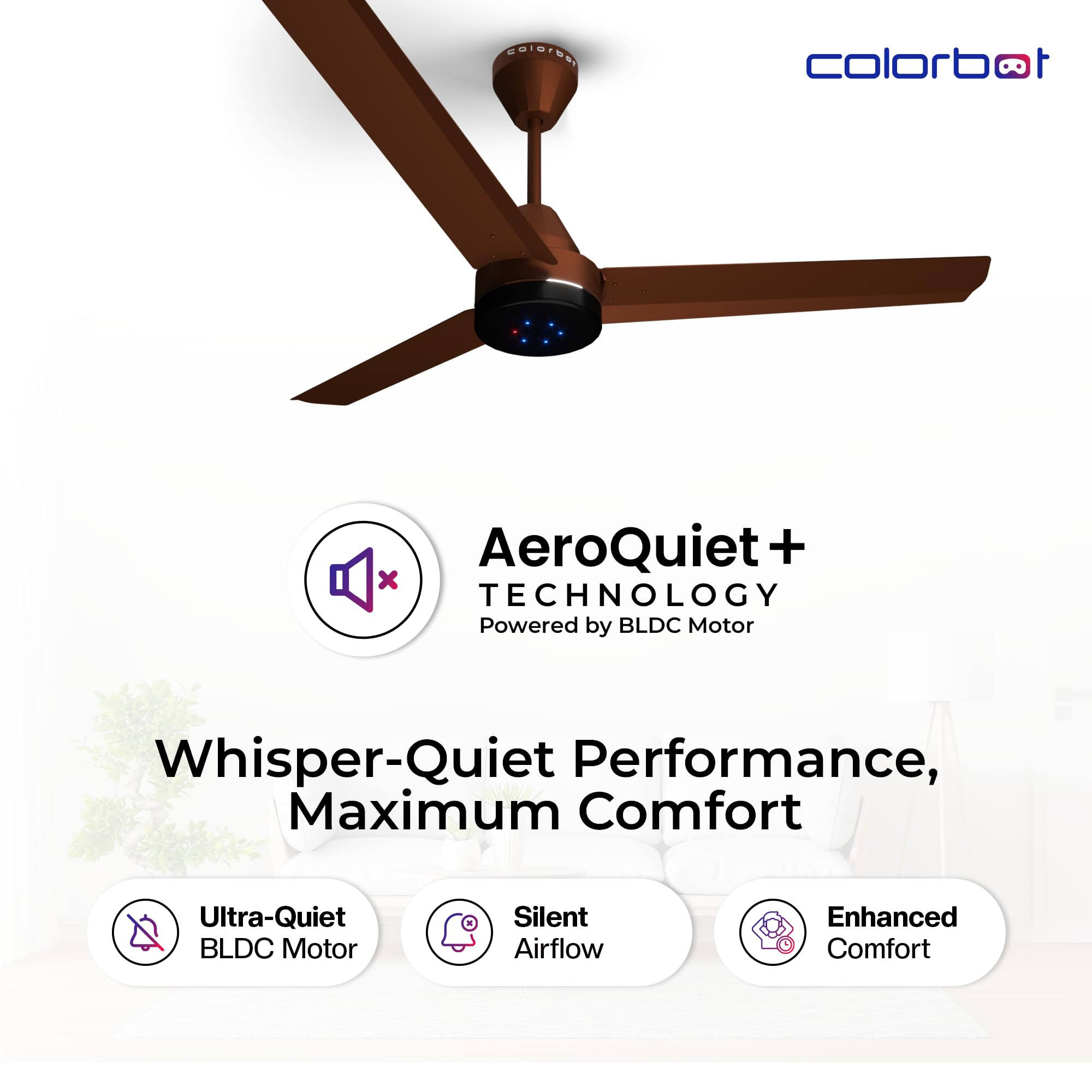 Colorbot Stella BLDC Ceiling Fans 1200mm  BEE 5 Star Rated Power Saver  AeroQuiet Technology  370 RPM  Remote Control Boost Timer LED Reverse Mode  4 Years Warranty Cocoa Brown