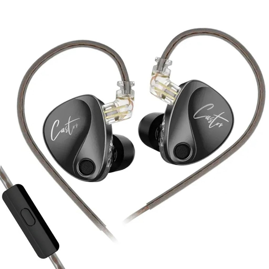 Concept Kart KZ Castor wired IEM with mic Dual 10mm  8mm dynamic driver In-ear earphone Harman Target with Improved Bass 4-Tuning Swtiches 078mm 2Pin 35mm Detachable Cable