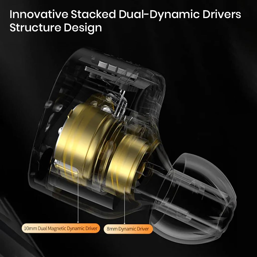 Concept Kart KZ Castor wired IEM with mic Dual 10mm  8mm dynamic driver In-ear earphone Harman Target with Improved Bass 4-Tuning Swtiches 078mm 2Pin 35mm Detachable Cable