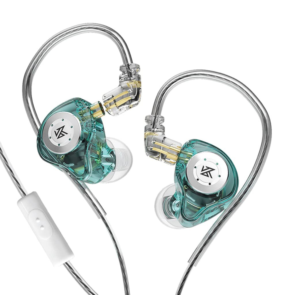 Concept Kart KZ EDX Pro IEM Earphone HiFi Stereo Special Dual Magnetic Circuit Dynamic Driver Resin Inlay Metal Process in-Ear Monitors Earbuds with 5N OFC 2Pin Detachable Cable Cyan with Mic