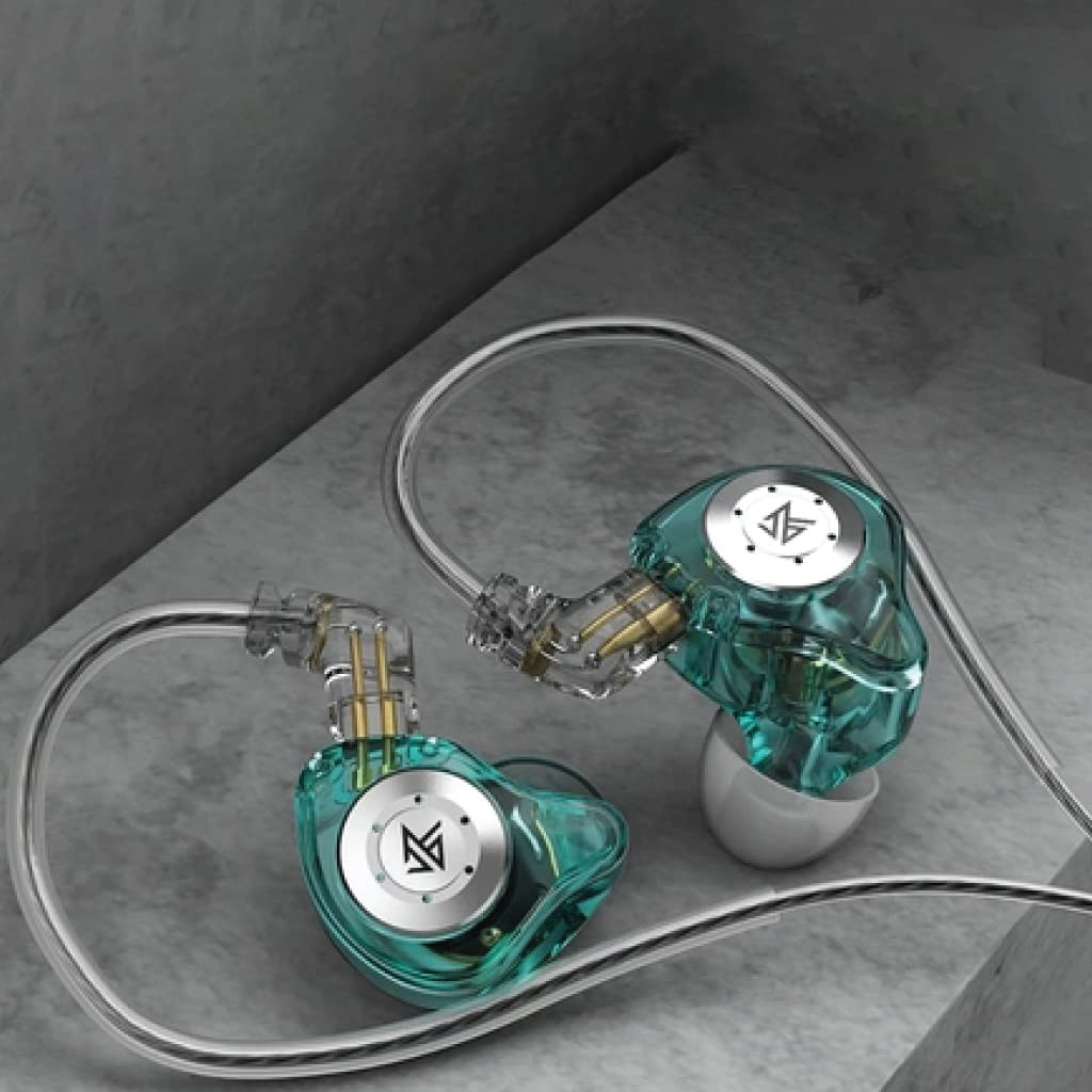 Concept Kart KZ EDX Pro IEM Earphone HiFi Stereo Special Dual Magnetic Circuit Dynamic Driver Resin Inlay Metal Process in-Ear Monitors Earbuds with 5N OFC 2Pin Detachable Cable Cyan with Mic