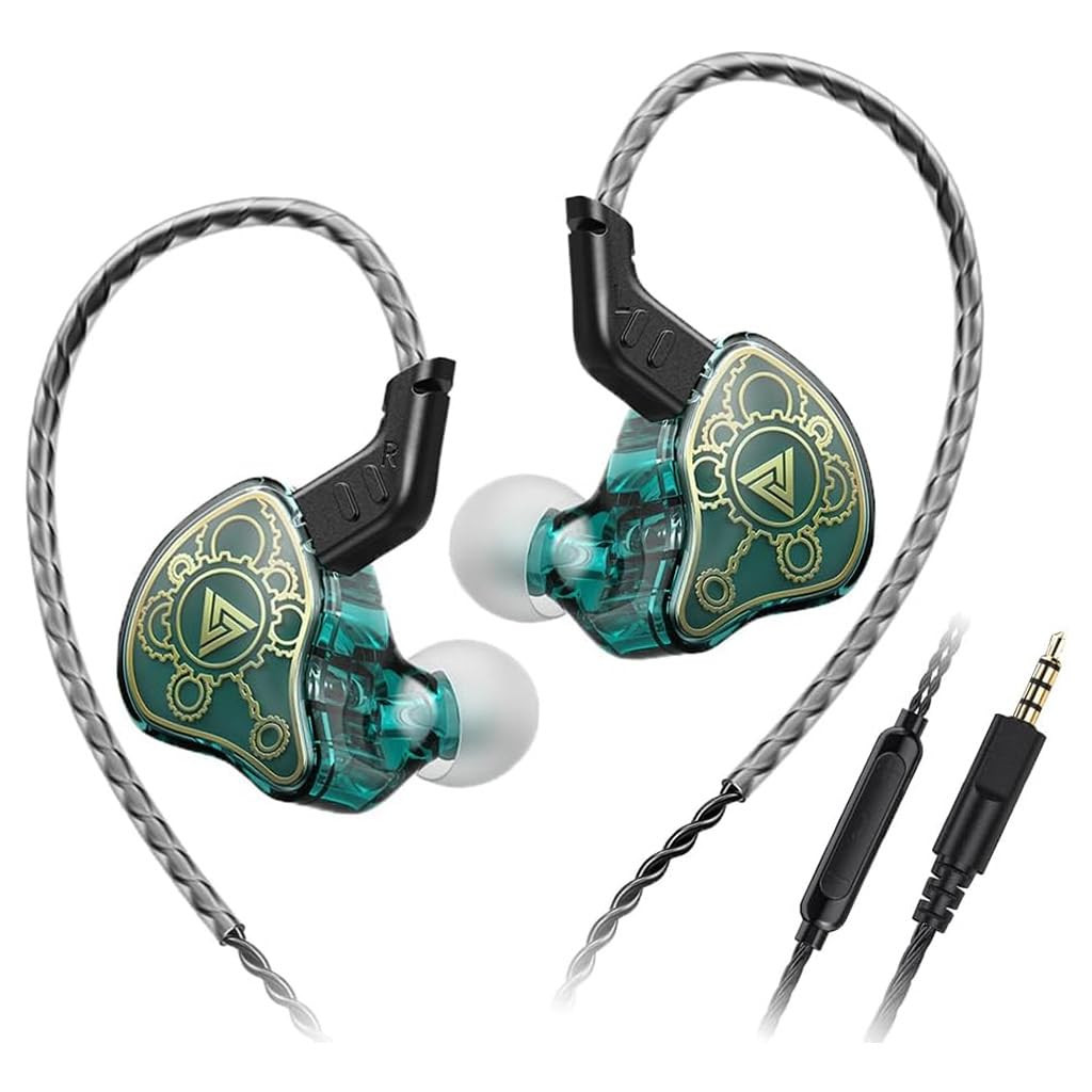 Concept Kart QKZ HI7T in-Ear Monitor with Mic 10mm Dynamic Driver for Hi-Res Audio Polymer Composite Diaphragm 35mm OFC Cable with HD Mic for Gamers Wired IEM for Audiophiles  Musicians Cyan