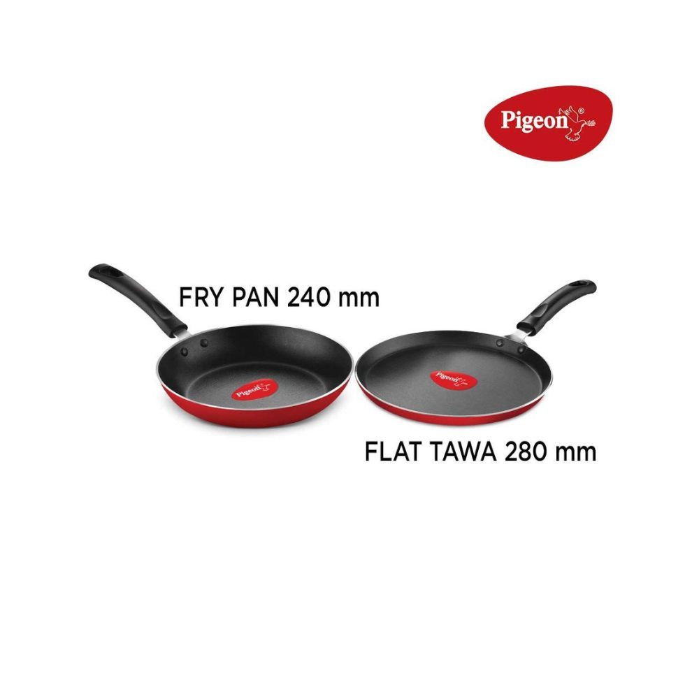 Cookware Gift Set, Includes Nonstick Flat Tawa, Nonstick Fry Pan, Kitchen Tool Set, Nonstick Kadai With Glass Lid (Red)