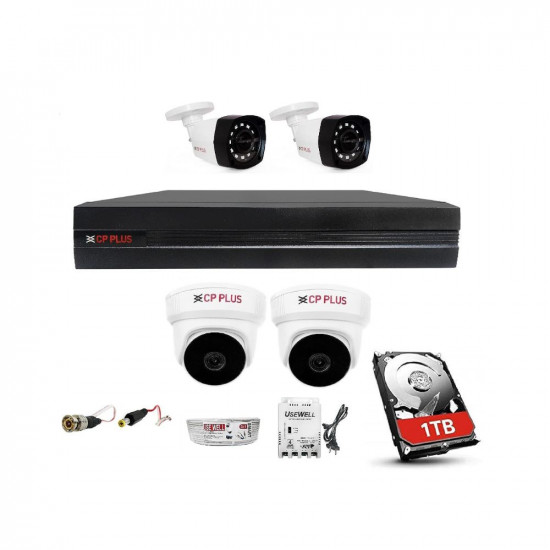 CP PLUS 4 Channal HD DVR 1080p 1Pcs,Outdoor Wired Camera 2.4 MP 2Pcs