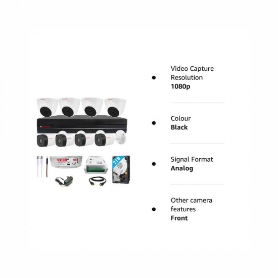 CP PLUS Full HD 8 Channel DVR with 2 4 MP 4 Dome 4 Bullet Cameras 2 TB HDD 3 1 Cable roll 8 CH Power Supply BNC DC Full Combo Kit