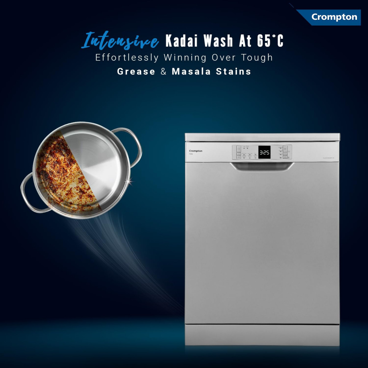 Crompton 14 Place Setting Freestanding Dishwasher with 6 Wash Programs and Super Active Drying System  Energy Saving Dishwasher