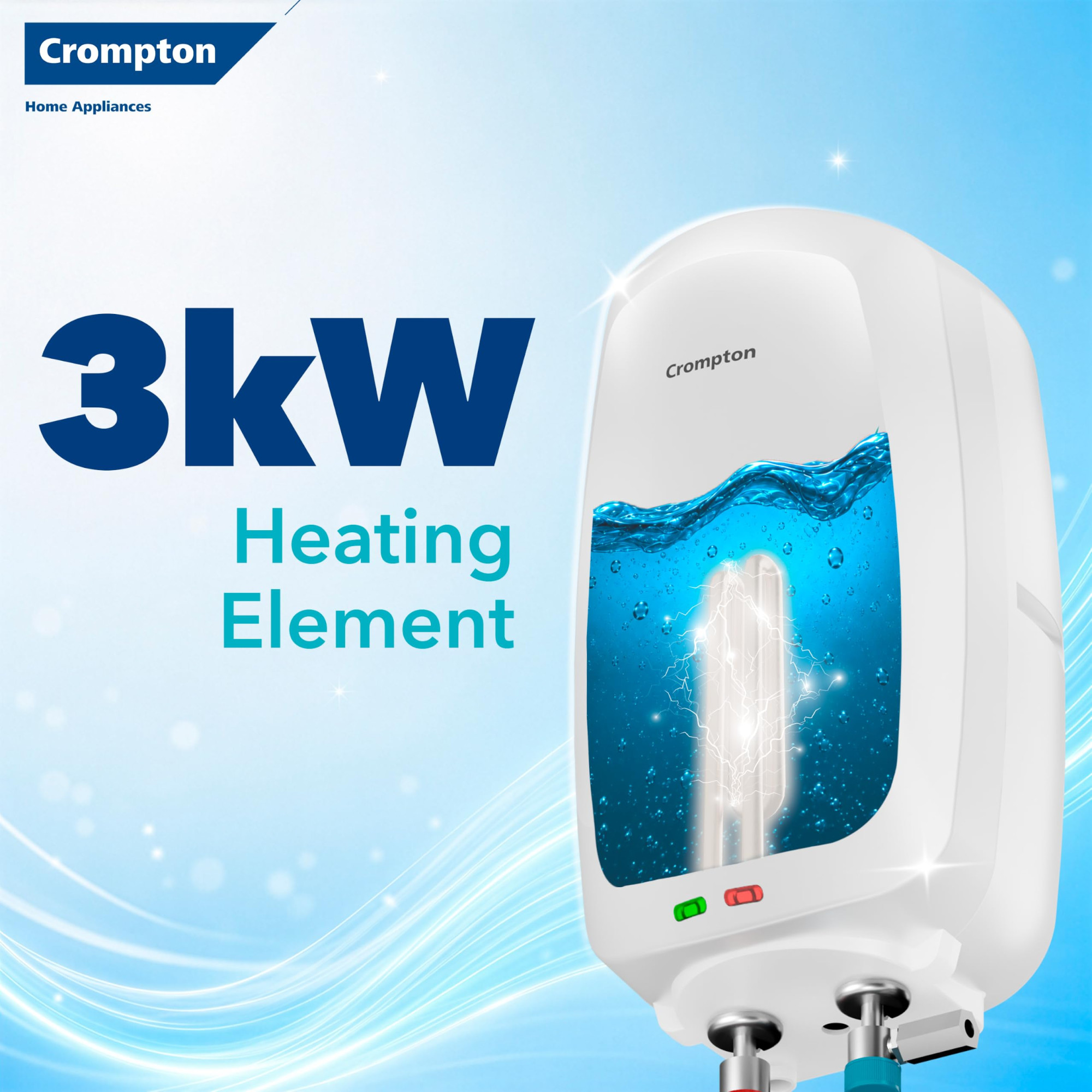 Crompton Arno Neo 3 Litre Instant Water Heater 3 kW Heating Element Food Grade SS Tank 6 Bar Pressure Rated Advanced 3-Level Safety 5 Years Tank Warranty