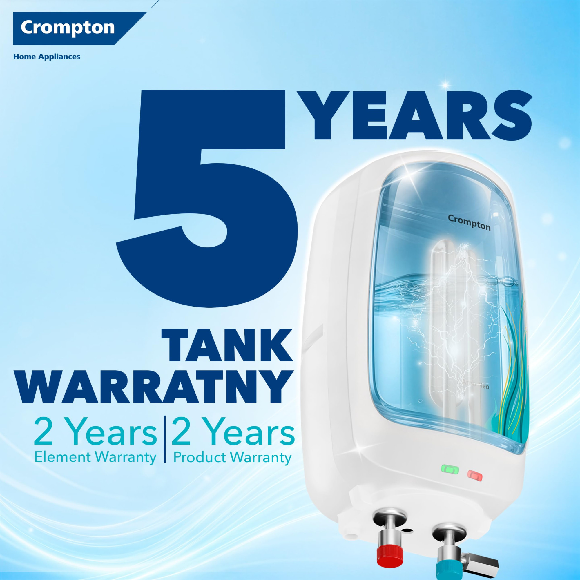 Crompton Arno Neo 3 Litre Instant Water Heater  3 kW Heating Element  Food Grade SS Tank  6 Bar Pressure Rated  Advanced 3-Level Safety  5 Years Tank Warranty