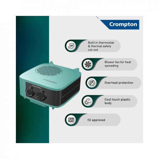 Crompton Insta Comfort Heater 2000 Watts Heat Convector with Adjustable Thermostats Hybrid Cyan Standard