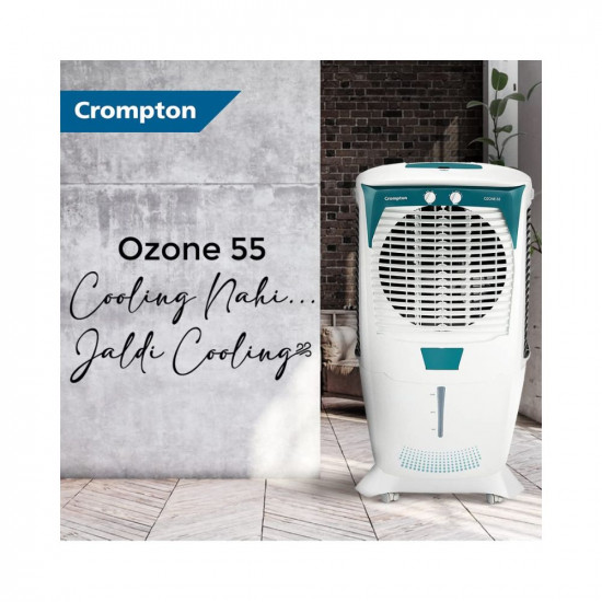 Crompton Ozone 55 Litre Inverter Compatible Desert Air Cooler with Honeycomb Pads for Home and Commercial White and Teal