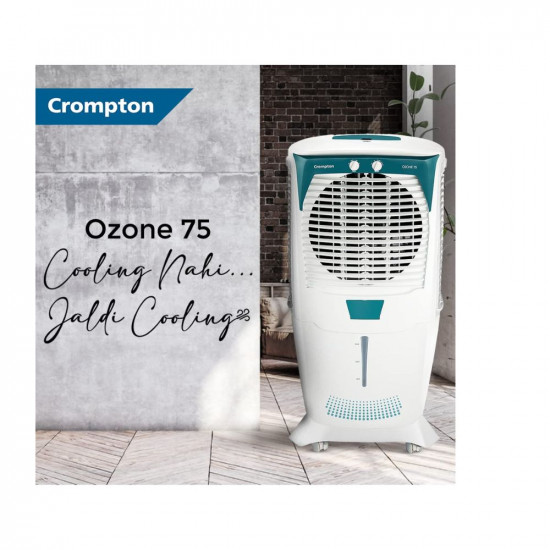 Crompton Ozone 75-Litre Inverter Compatible Desert Air Cooler with Honeycomb Pads for Home and Commercial (White and Teal)