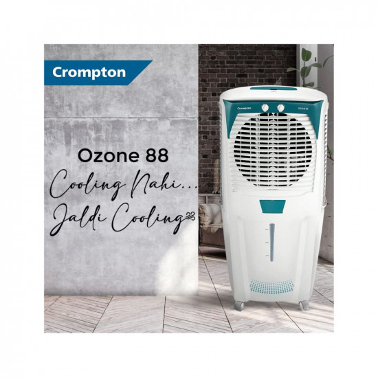 Crompton Ozone 88 Litre Inverter Compatible Desert Air Cooler with Honeycomb Pads for Home and Commercial White and Teal