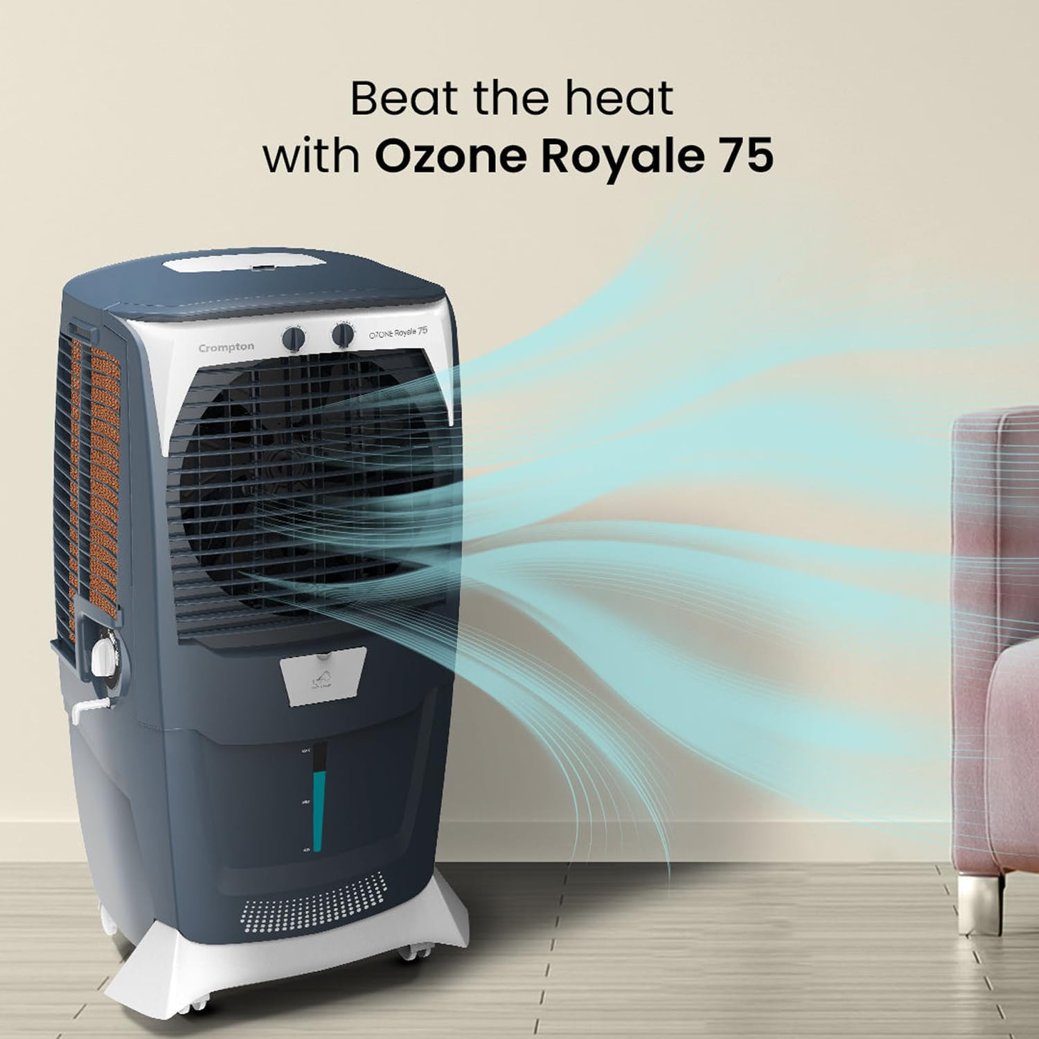 Crompton Ozone Royale 75 Litres Desert Air Cooler for home Large Easy Clean Ice Chamber High Density Honeycomb Pads Everlast Pump Humidity Control Auto Fill Drain Function