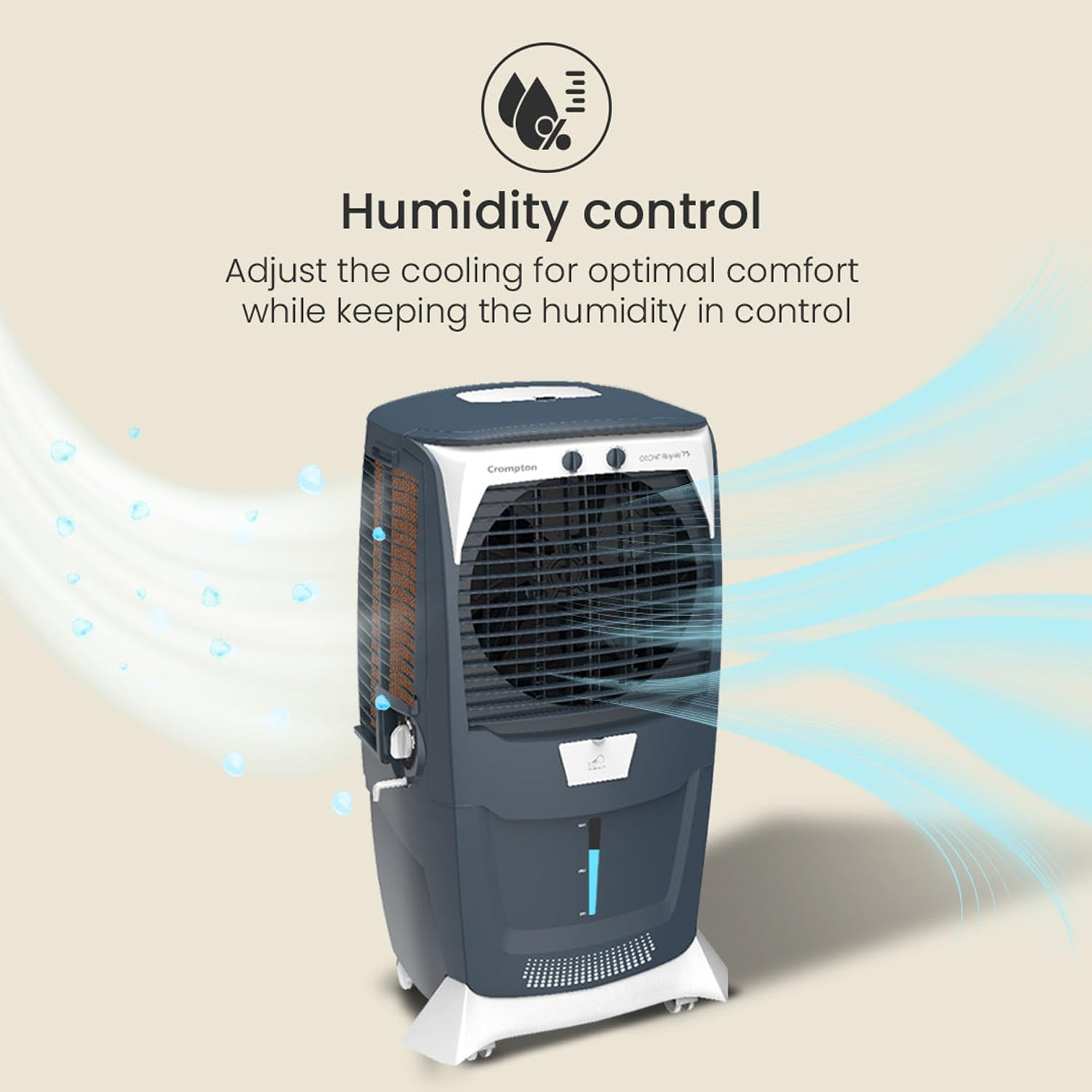 Crompton Ozone Royale 75 Litres Desert Air Cooler for home Large Easy Clean Ice Chamber High Density Honeycomb Pads Everlast Pump Humidity Control Auto Fill Drain Function