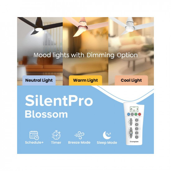 Crompton Silent Pro Blossom 1200mm (48 inch) Premium design, Silent fan with remote control and BLDC motor (White), Pack of 1
