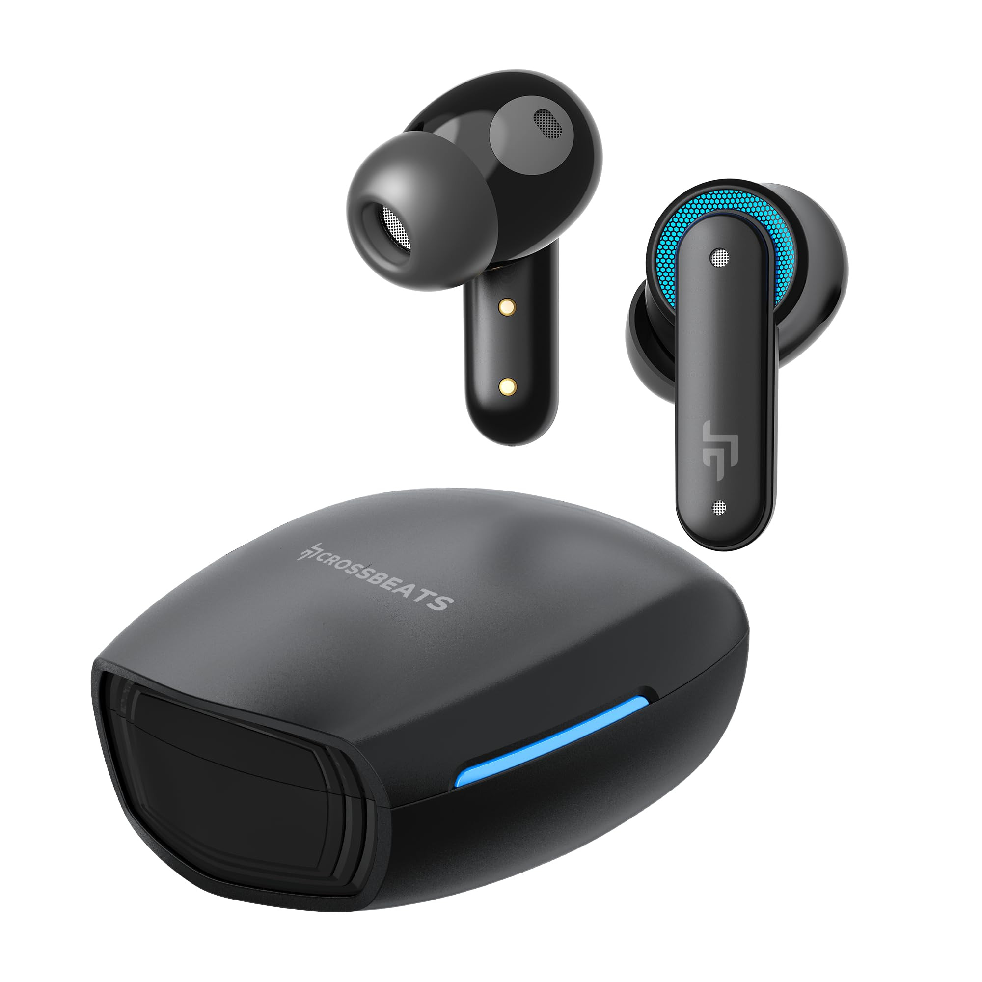 CrossBeats Fury Max Gaming TWS in-Ear Buds 100hr Playtime Bluetooth Earphones  RGB Lights  BT v54  30ms Low Latency  360 Spatial Audio  3D Sound Stage  6 mics AI ENC  Dual EQ ModesBlack
