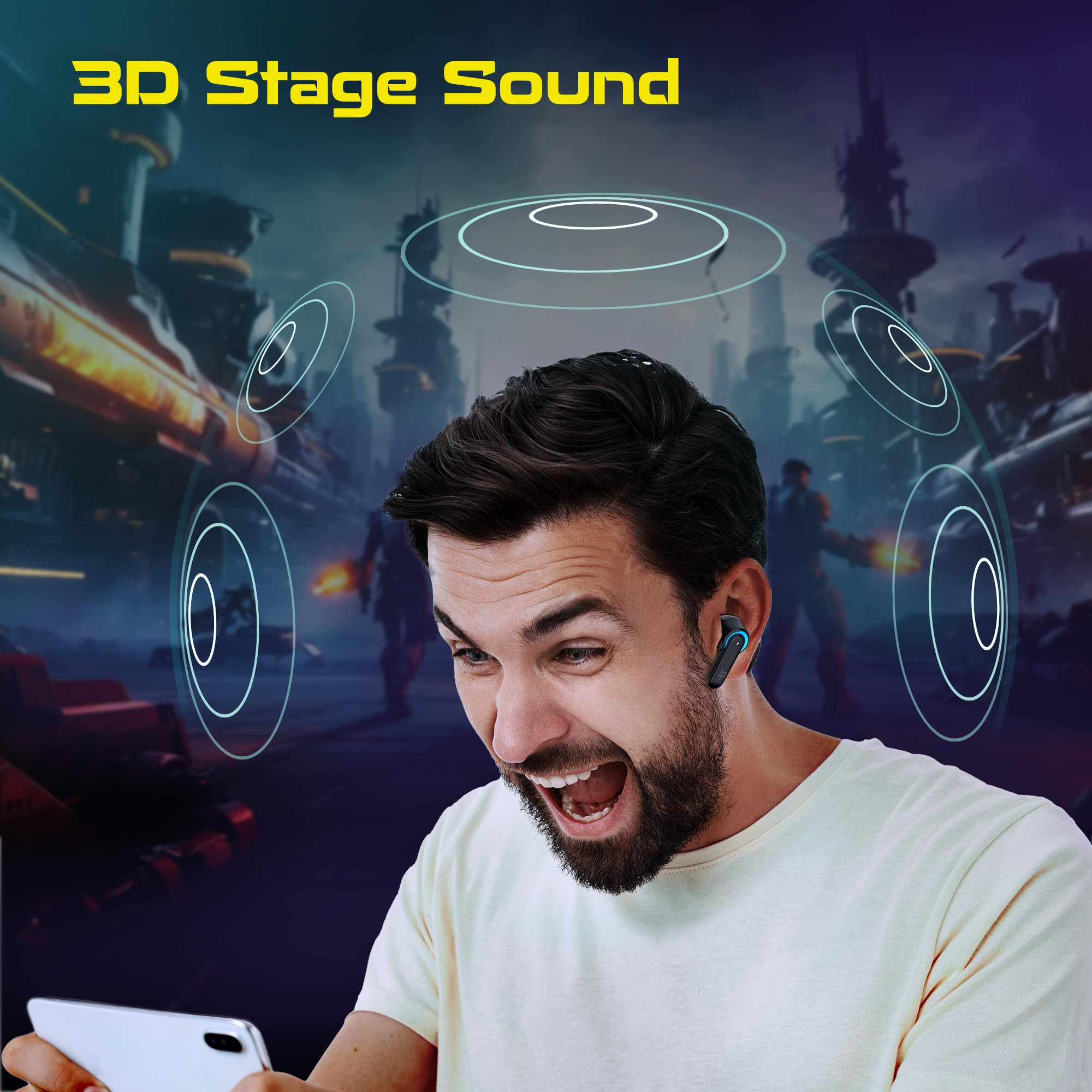 CrossBeats Fury Max Gaming TWS in-Ear Buds 100hr Playtime Bluetooth Earphones  RGB Lights  BT v54  30ms Low Latency  360 Spatial Audio  3D Sound Stage  6 mics AI ENC  Dual EQ ModesBlack