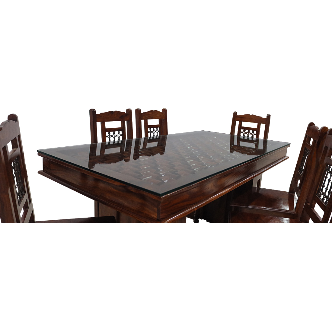 Shekhawati Decor Solid Sheesham Indian Rosewood 6 Seater Dining Table Set with 6 Chairs