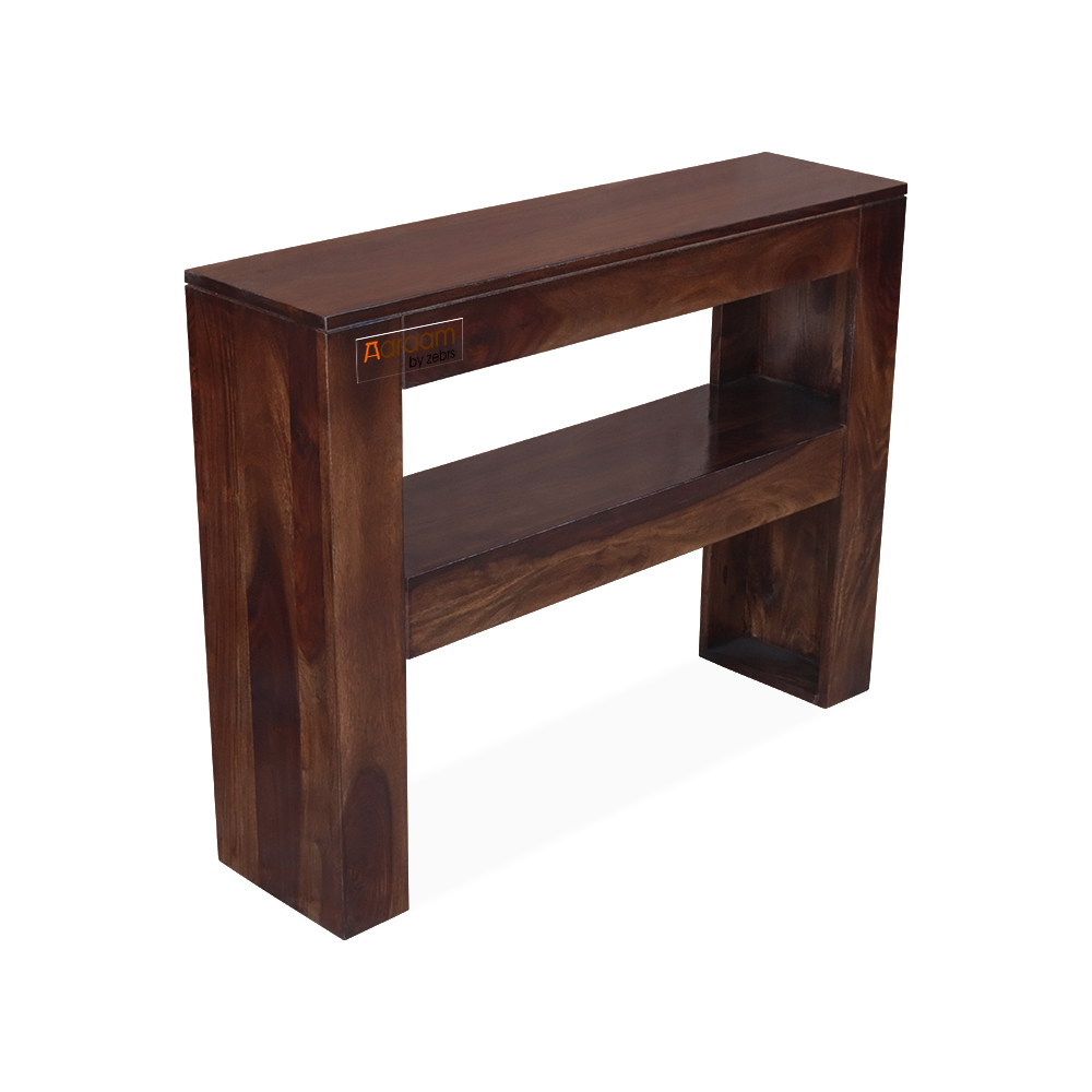 Aaram By Zebrs Sheesham Wood  Metal & Wooden Console Table with Bottom Shelf