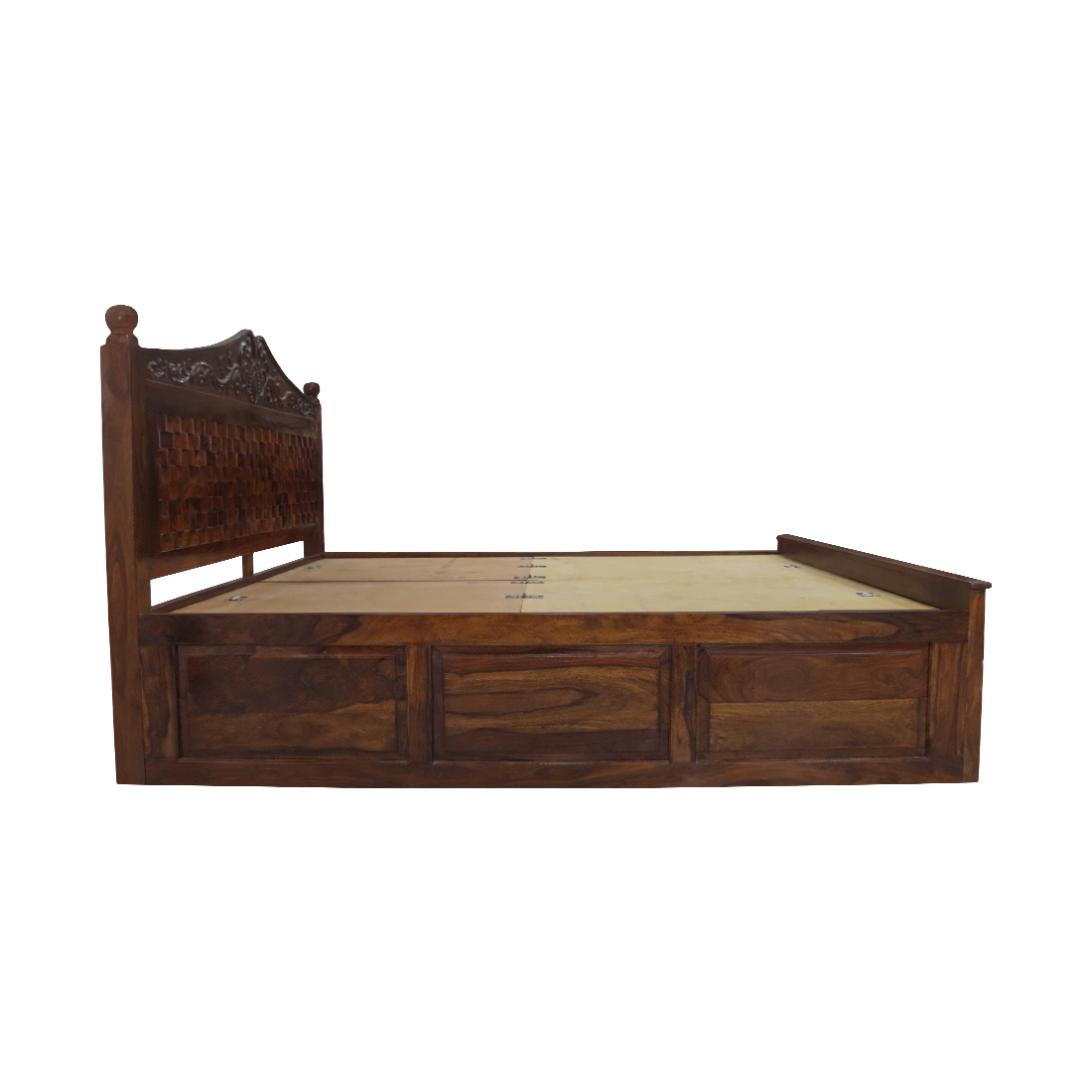 AARAM Solid Wood jali Design Bed with Box Storage