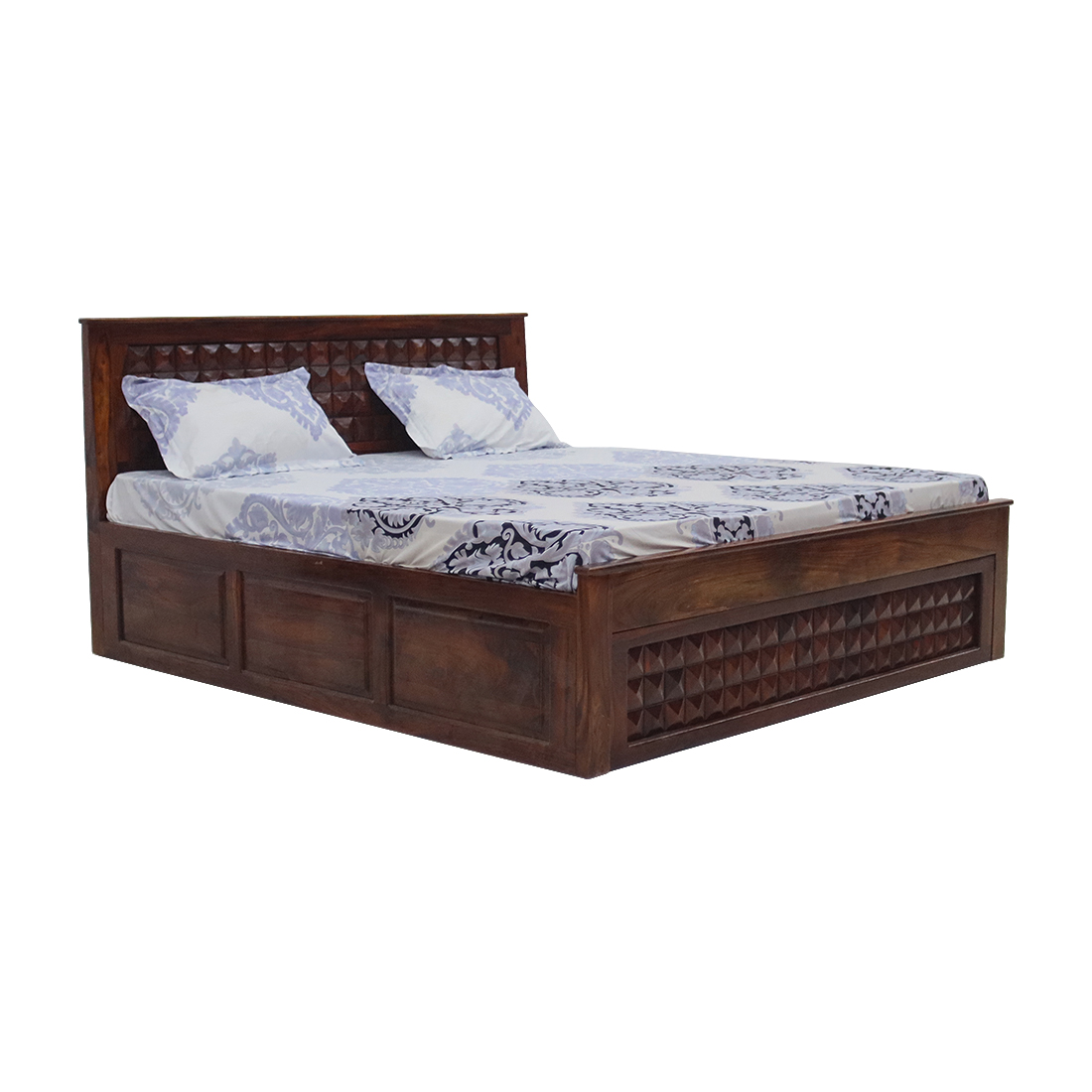 Aaram by zebrs Wood Oak Finish Queen Size Double Cart Bed