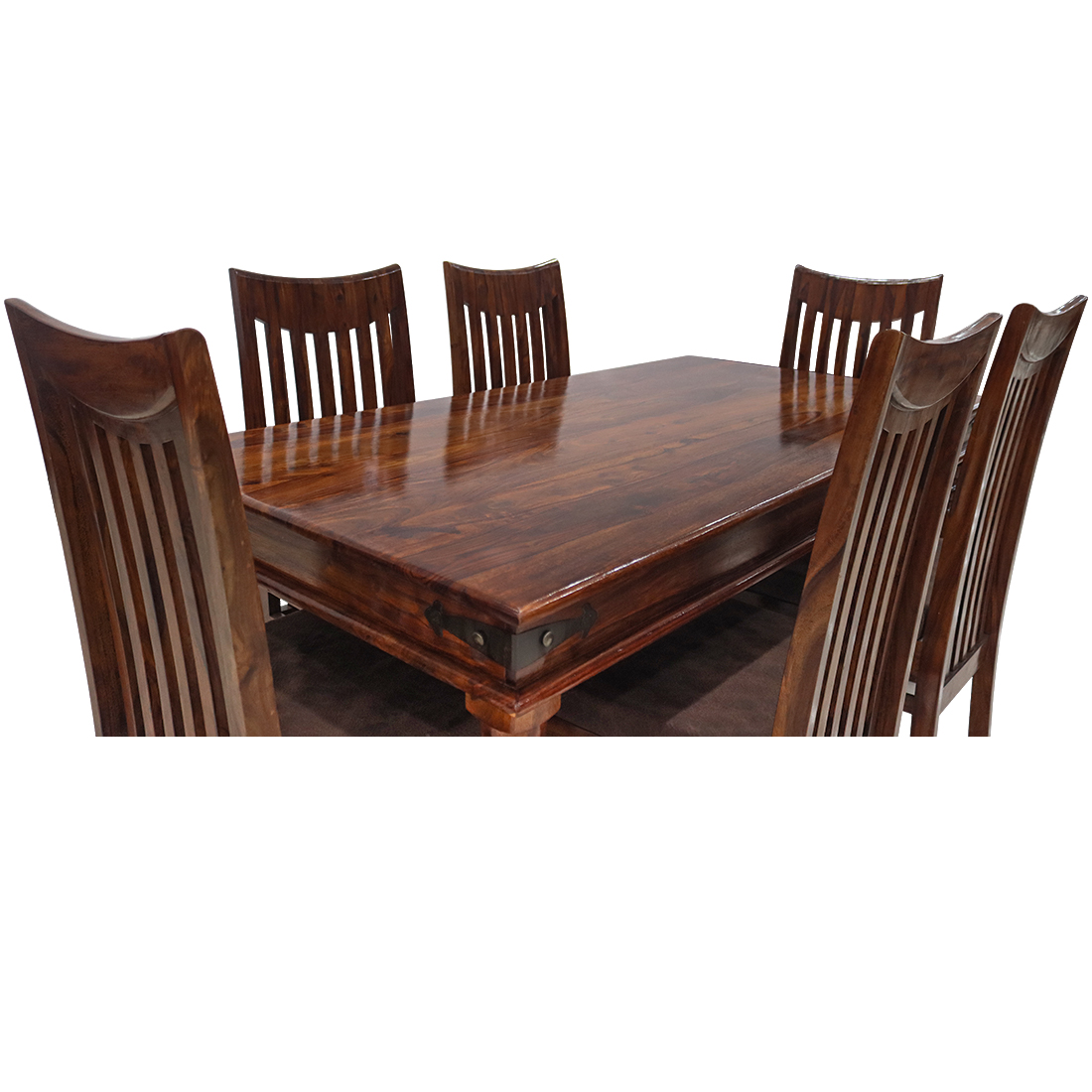 Sheesham Wood Teak Brown Finish Dining Table with 6 Seater Chairs