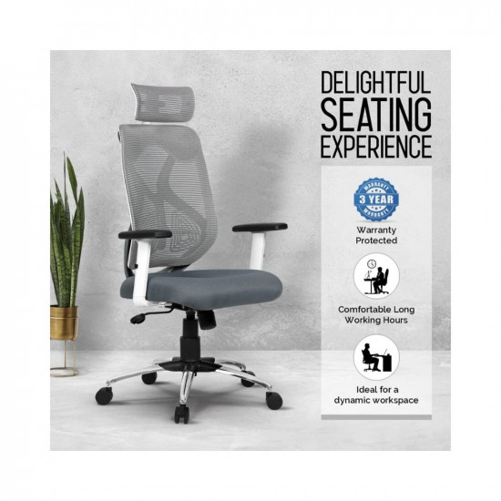 Da URBAN® Merlion Office Chair,High Back Mesh Ergonomic Home Office Desk Chair with 3 Years Warranty, Adjustable Armrests,Adjustable Lumbar Support,Tilt Lock Mechanism (Grey)