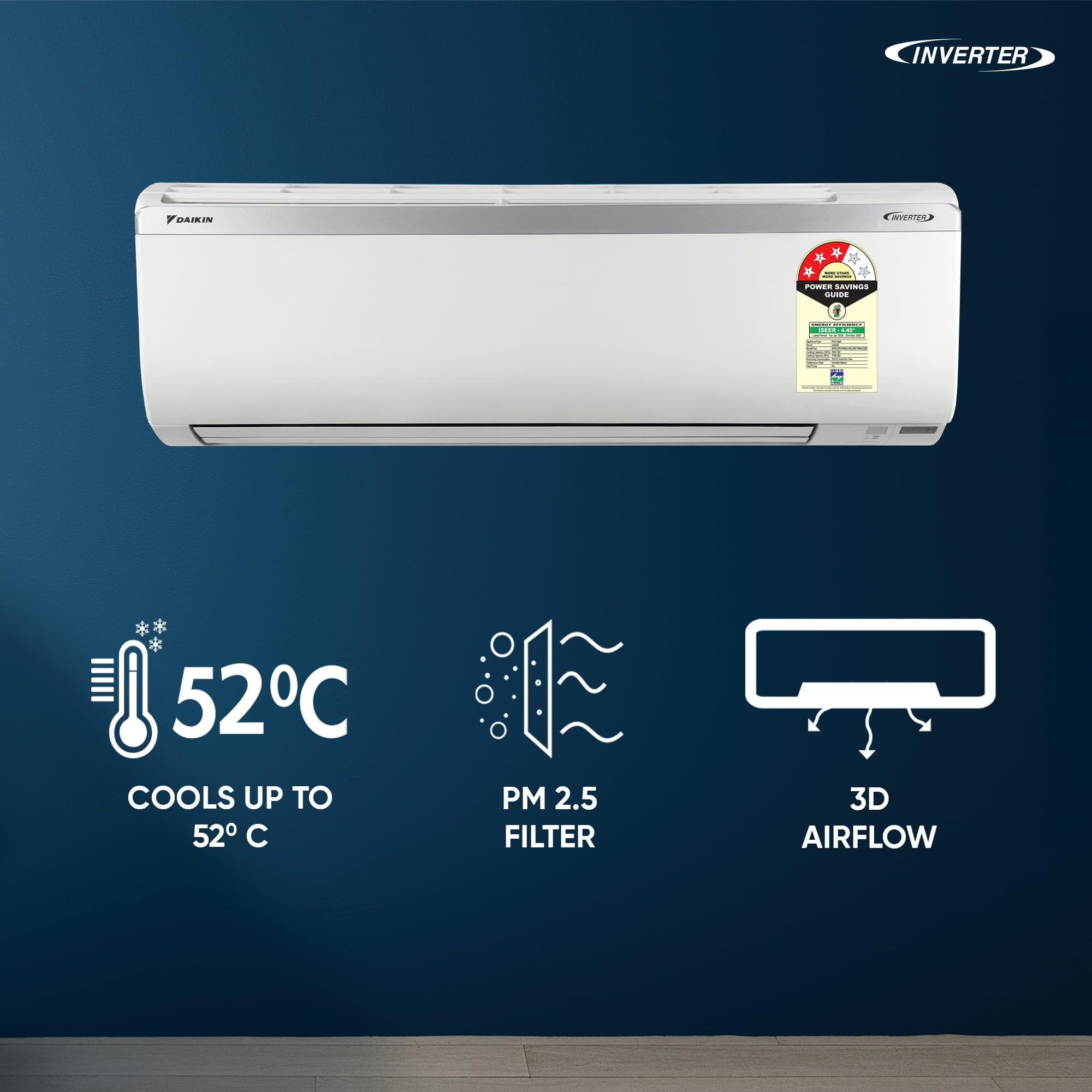 Daikin 15 Ton 3 Star New Star rated Inverter Split AC Copper PM25 Filter MTKL50XV16 White