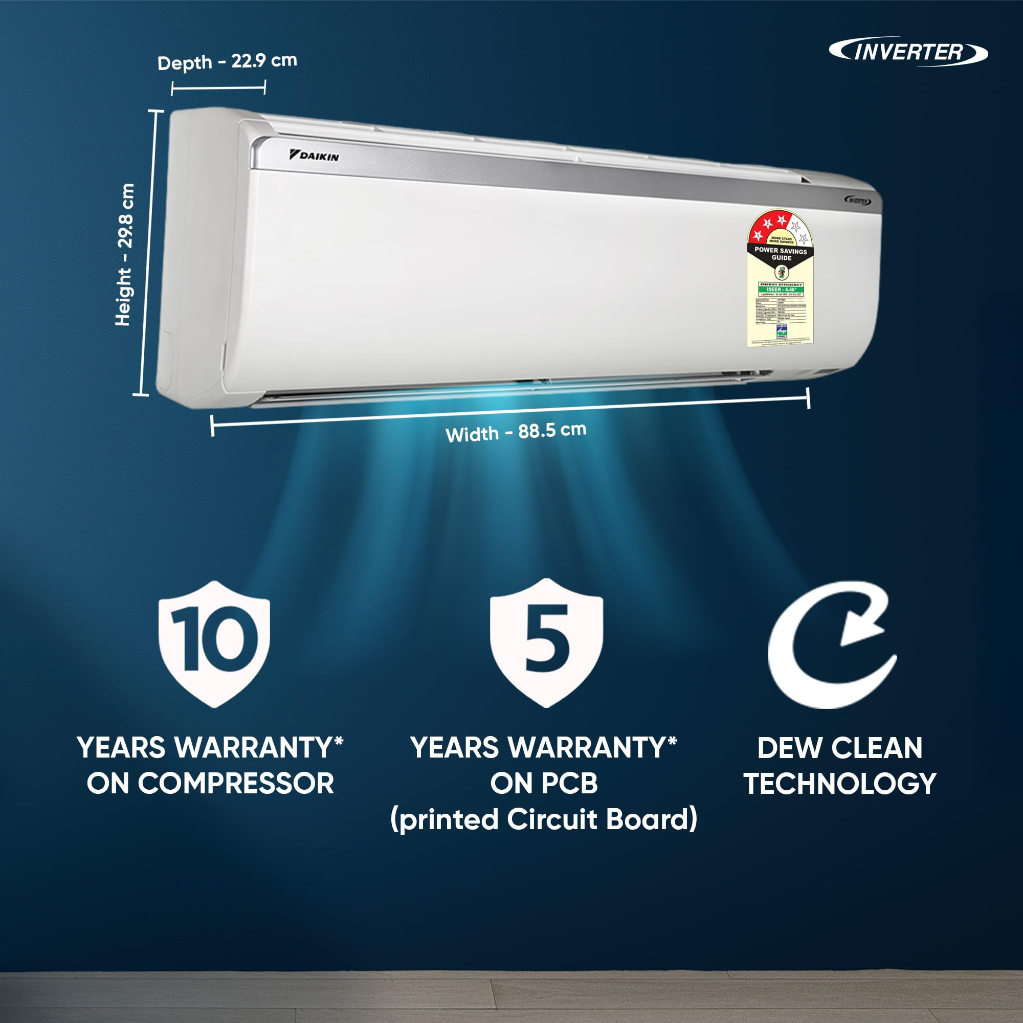 Daikin 15 Ton 3 Star New Star rated Inverter Split AC Copper PM25 Filter MTKL50XV16 White